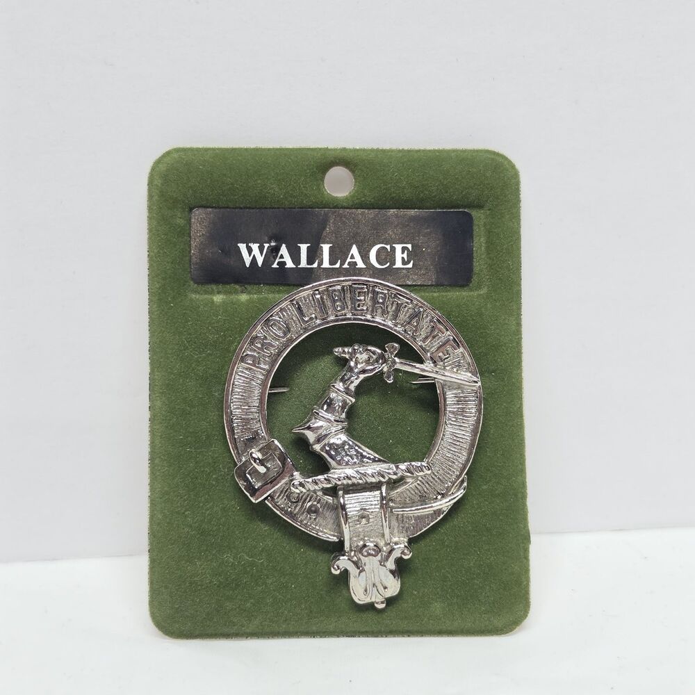 Wallace Scottish Clan Crest Pewter Badge or Kilt Pin Vintage 80s